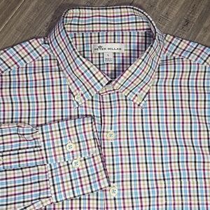 PETER MILLAR LAWSON PERFORMANCE TATTERSALL WOVEN SHIRT MENS LARGE
